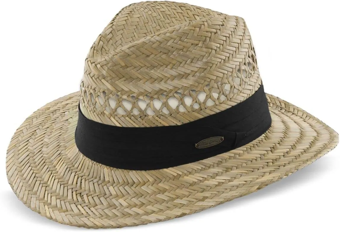 Panama Jack Safari Straw Hat - Lightweight, 3" Big Brim, Inner Elastic Sweatband, 3-Pleat Ribbon Hat Band