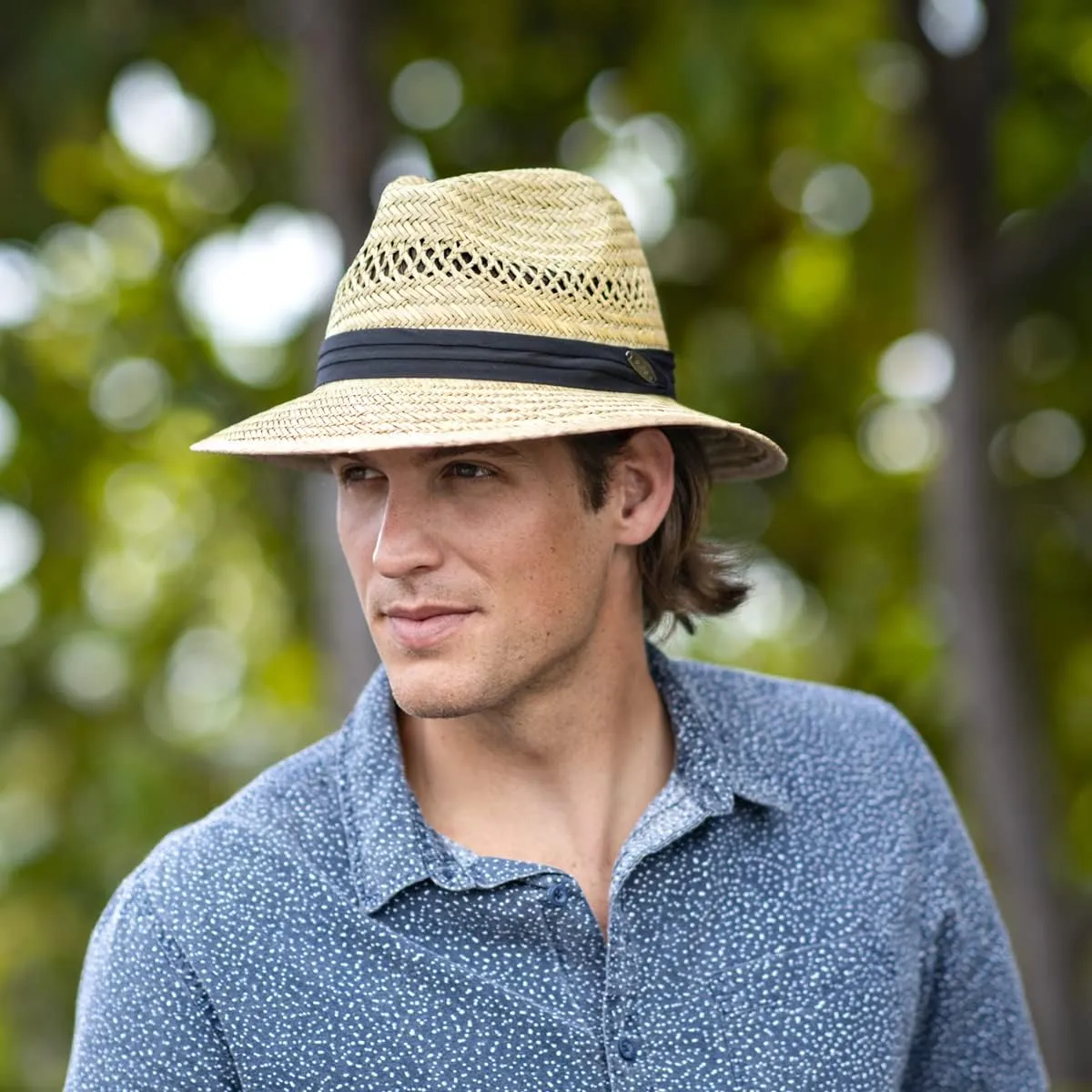 Panama Jack Safari Straw Hat - Lightweight, 3" Big Brim, Inner Elastic Sweatband, 3-Pleat Ribbon Hat Band