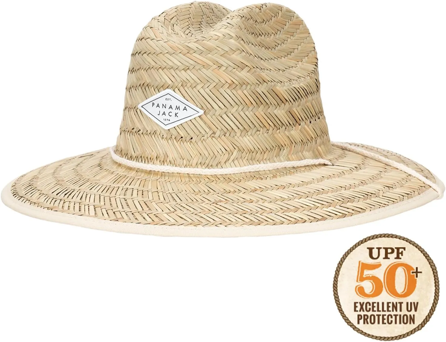 Panama Jack Women's Sun Hat - Lifeguard, Hand Woven Straw, UPF (SPF) 50  UVA/UVB Sun Protection, 4" Big Brim