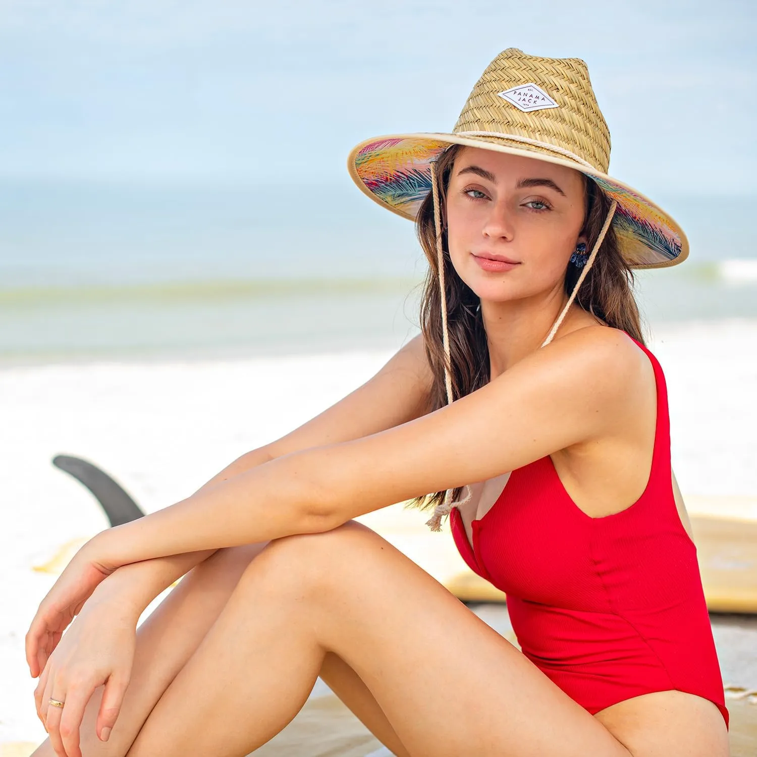 Panama Jack Women's Sun Hat - Lifeguard, Hand Woven Straw, UPF (SPF) 50  UVA/UVB Sun Protection, 4" Big Brim