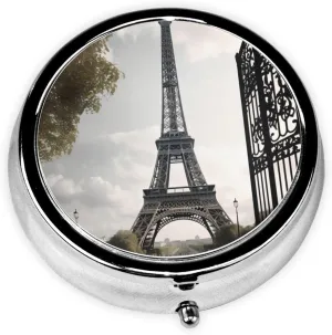Paris Eiffel Tower Pill Box Round Pill Case for Pocket Purse 3 Compartment Medicine Pill Organizer Cute Portable Travel Pillbox Vitamin Cod Liver Oil Storage Box Unique Gift Organizer