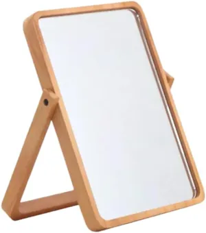 PartyKindom Foldable Wooden Makeup Mirror with Fill Light Square Toilet Glass for Women Durable and Stylish Design for Daily Travel Use