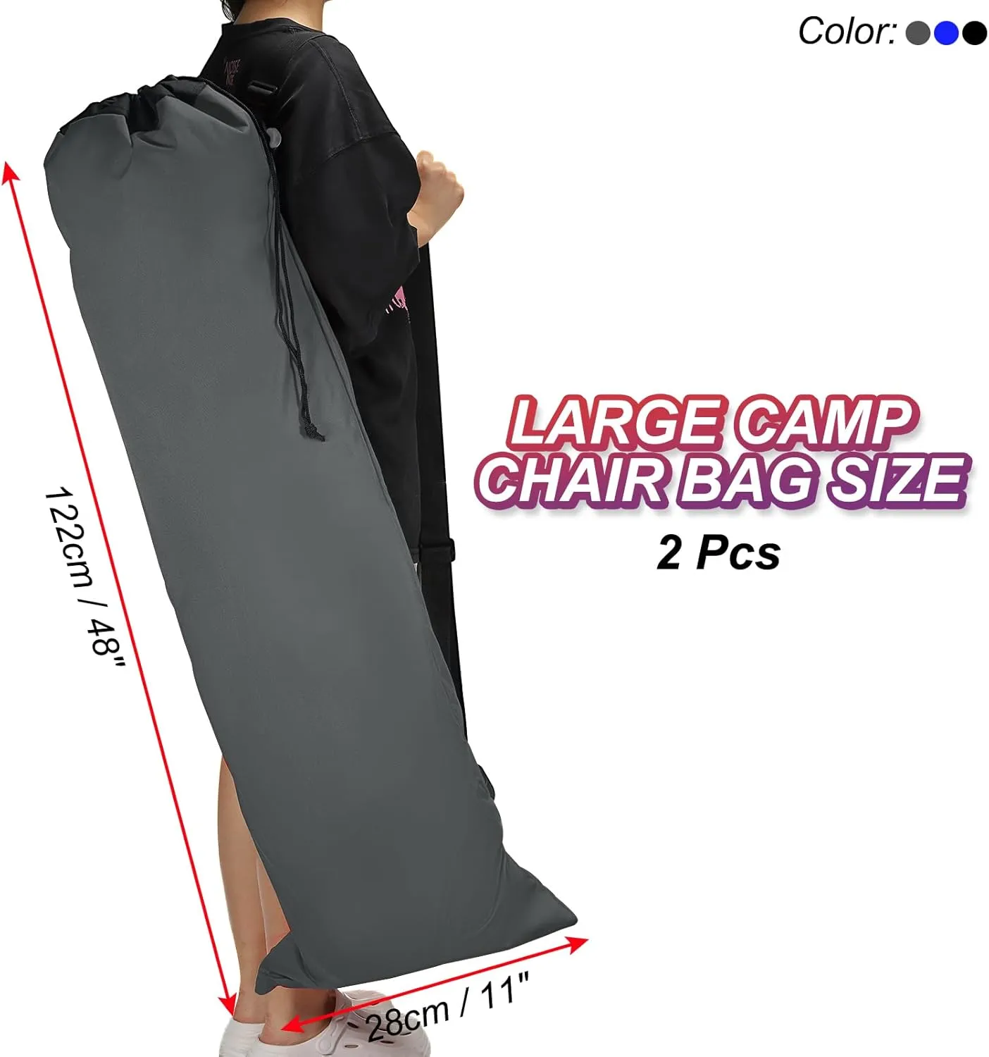 PATIKIL 47 Inch Camp Chair Replacement Bags, 2 Pack Heavy Folding Camping Chair Bag 900D Oxford Large Mouth Storage Bags with Shoulder Strap for Travel Camping, Gray