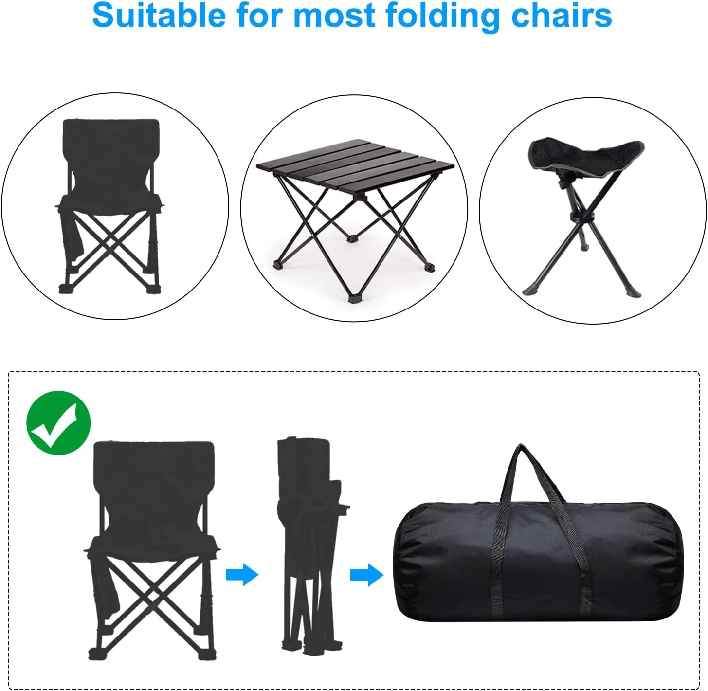 PATIKIL Folding Camping Chair Replacement Bag 31.5" x 5.5", Portable Camping Storage Tent Bag with Handle Strap for Outdoor Camping Hiking Travel, Black