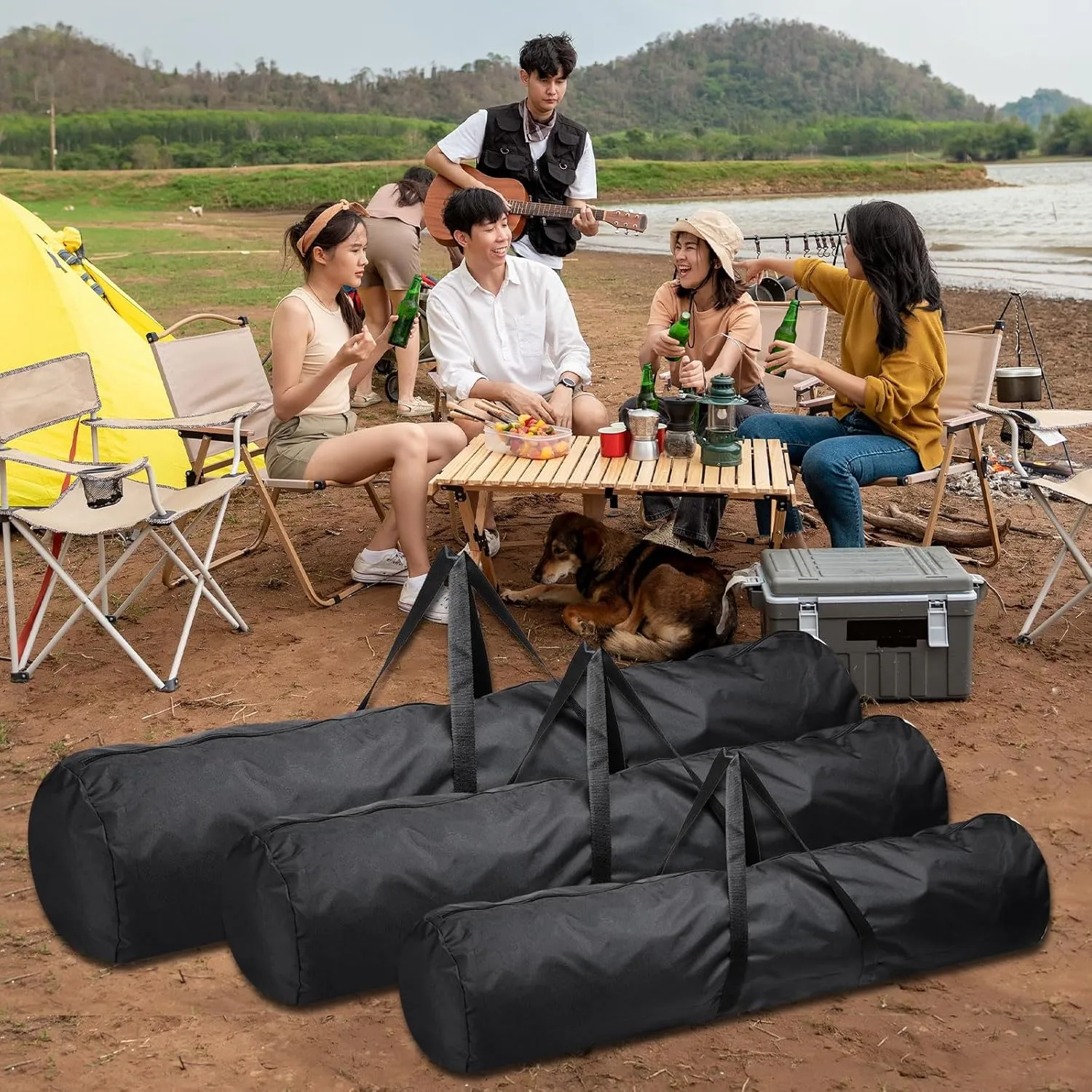 PATIKIL Folding Camping Chair Replacement Bag 31.5" x 5.5", Portable Camping Storage Tent Bag with Handle Strap for Outdoor Camping Hiking Travel, Black