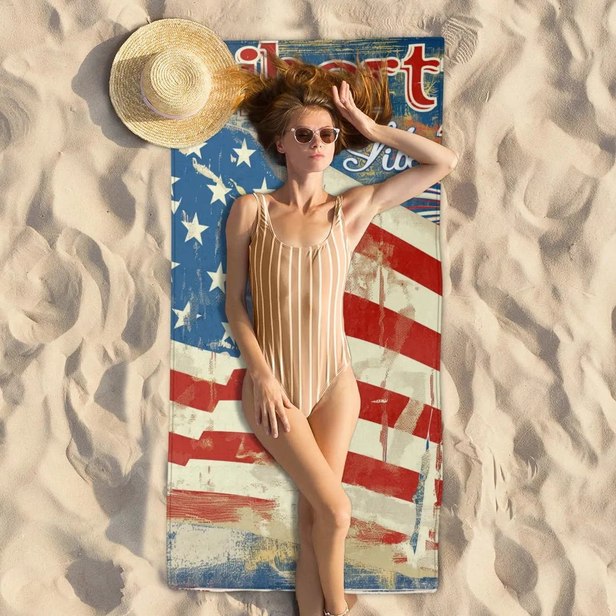 Pattern of Freedom Beach Towels Set of 2 Large, Flag Beach Towels 100% Microfiber Quick Dry Absorbent Towel Travel Essentials for Women