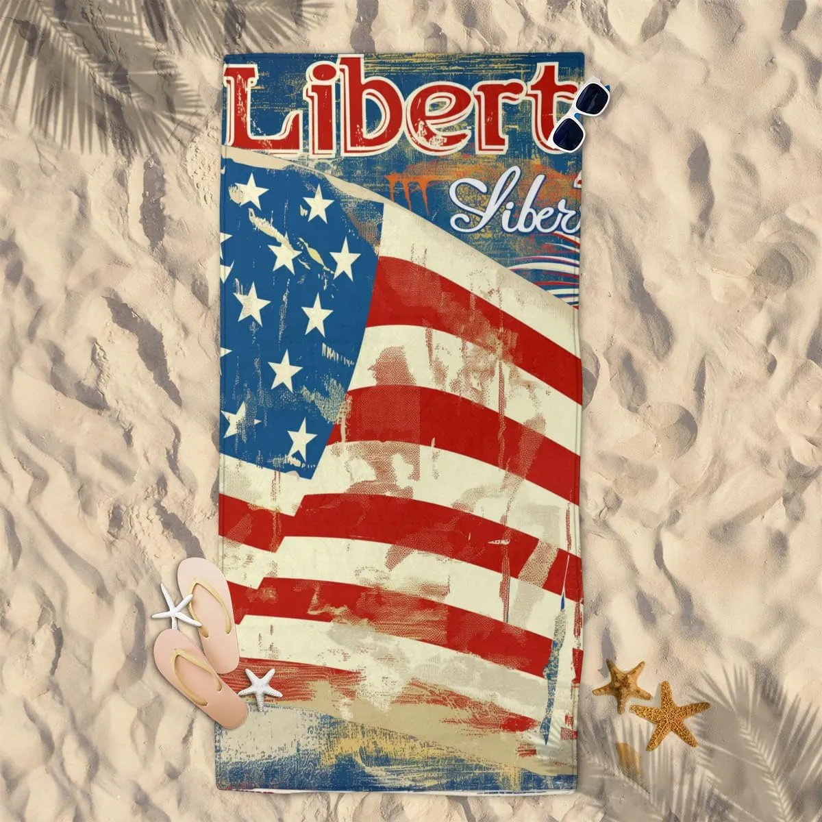 Pattern of Freedom Beach Towels Set of 2 Large, Flag Beach Towels 100% Microfiber Quick Dry Absorbent Towel Travel Essentials for Women