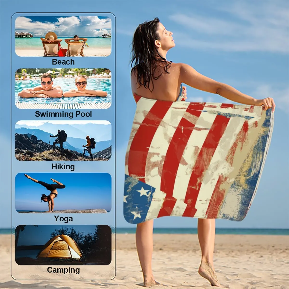 Pattern of Freedom Beach Towels Set of 2 Large, Flag Beach Towels 100% Microfiber Quick Dry Absorbent Towel Travel Essentials for Women