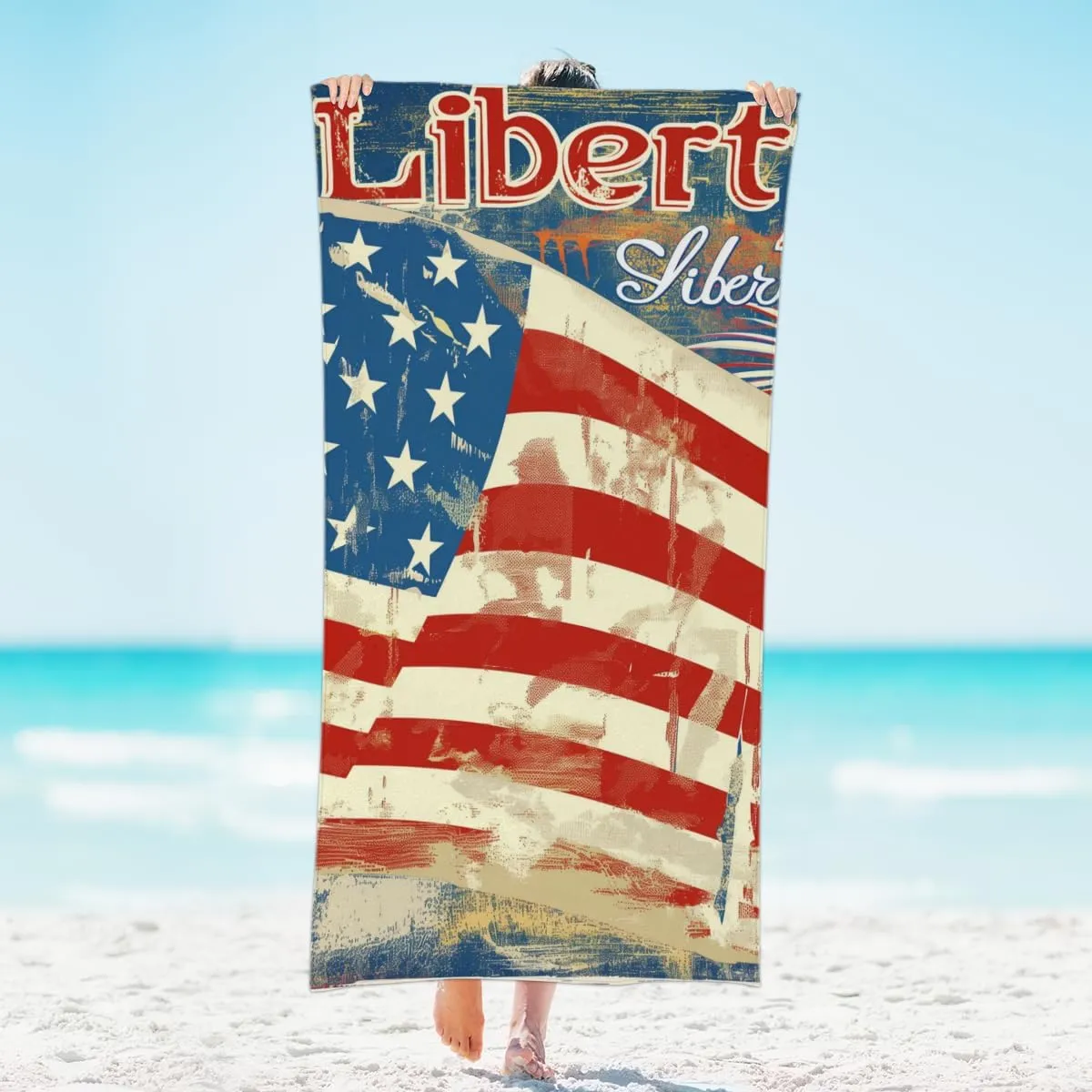 Pattern of Freedom Beach Towels Set of 2 Large, Flag Beach Towels 100% Microfiber Quick Dry Absorbent Towel Travel Essentials for Women