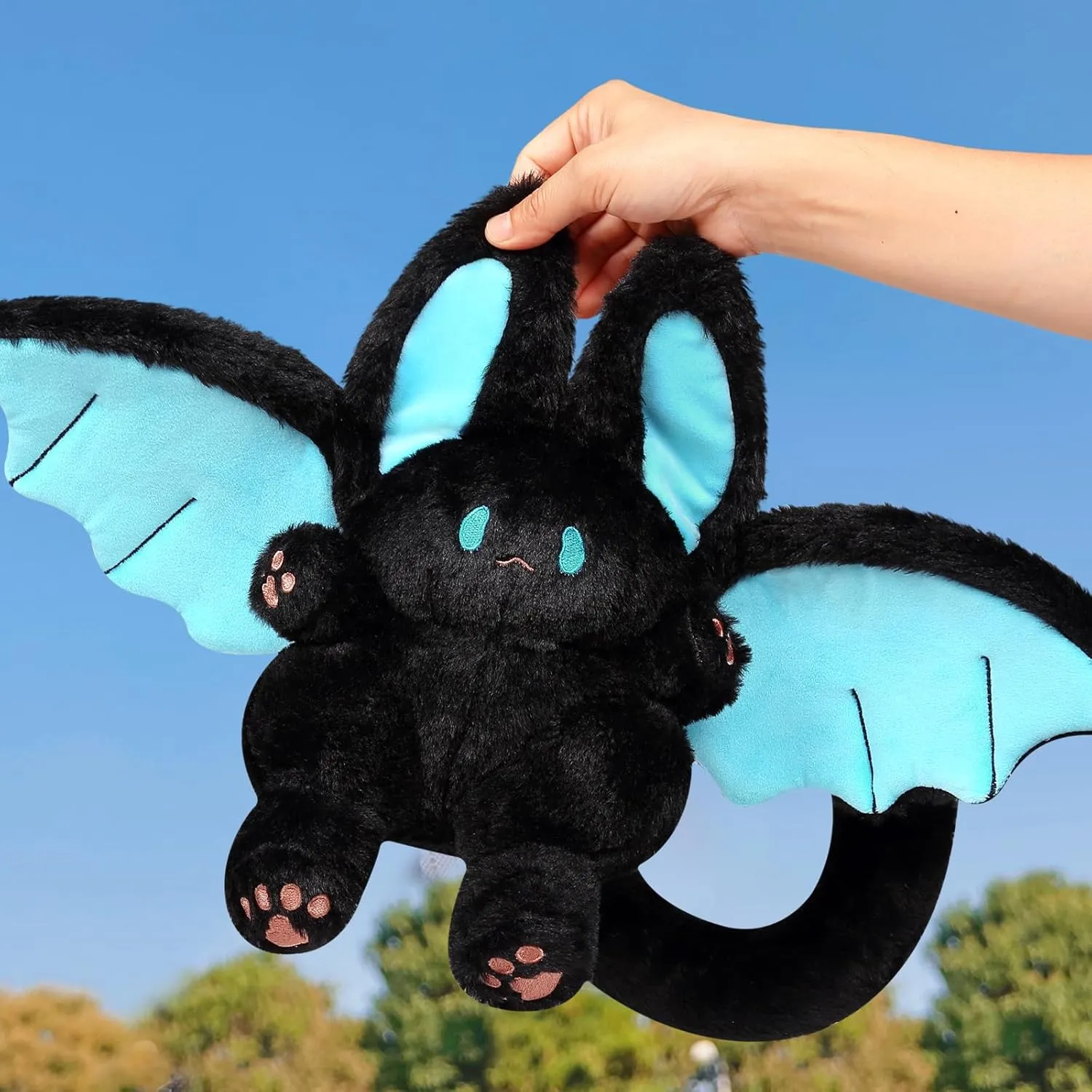 PEACH CAT Kawaii Bat Bunny Plush Pillow Cute Bat Rabbit Stuffed Animal for Kids Black 12"