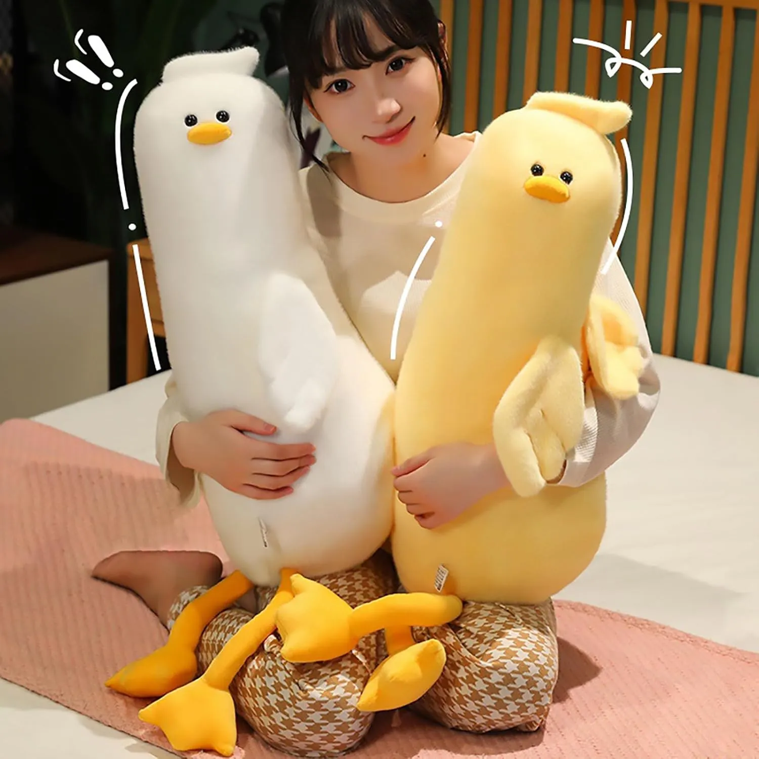 PEACH CAT Long Duck Plush Pillow Cute Duck Stuffed Animal Toy Gift for Kids Yellow 43.3"