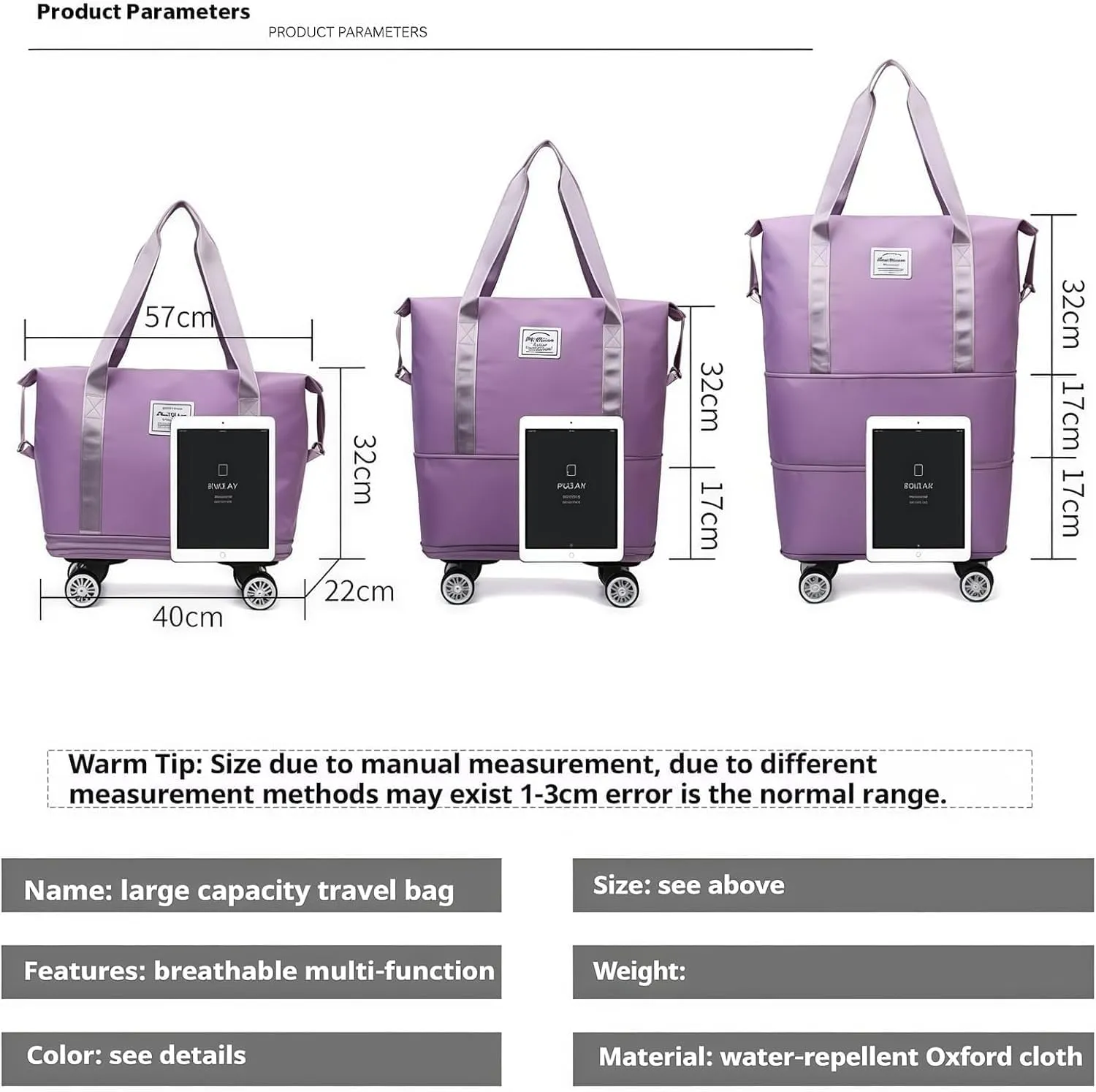 Pepepo Kulken Beente Travel Bag With Wheels, 2025 New Large Capacity Travel Bag - Universal Wheel Removable, 27L - 50L TravelBag (Pink)