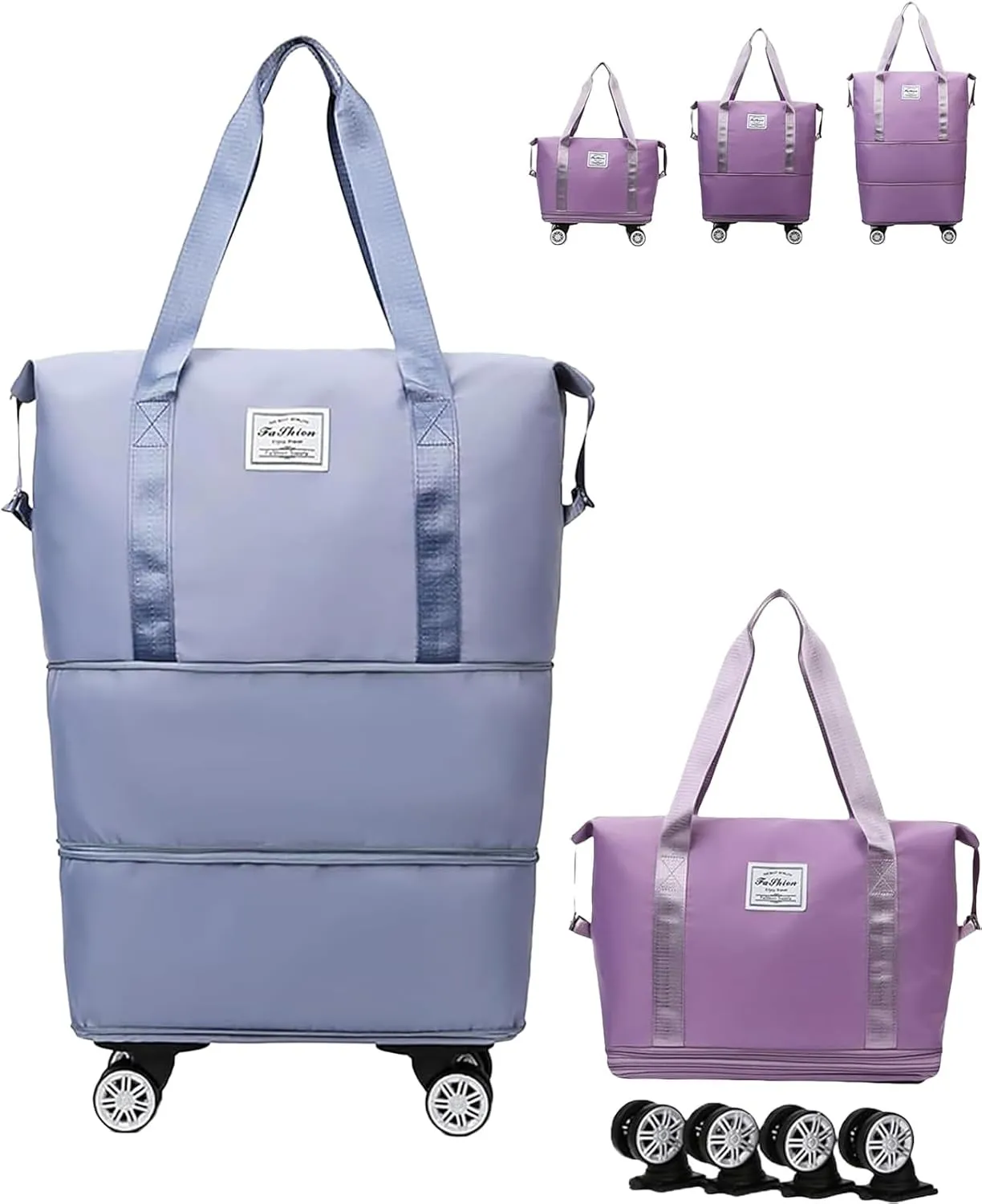 Pepepo Travel Bag with Wheels, Pepepo 2025 New Large Capacity Travel Bag, Universal Wheel Removable, Expandable Foldable Duffle Bag (Blue)