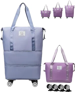 Pepepo Travel Bag with Wheels, Pepepo 2025 New Large Capacity Travel Bag, Universal Wheel Removable, Expandable Foldable Duffle Bag (Blue)
