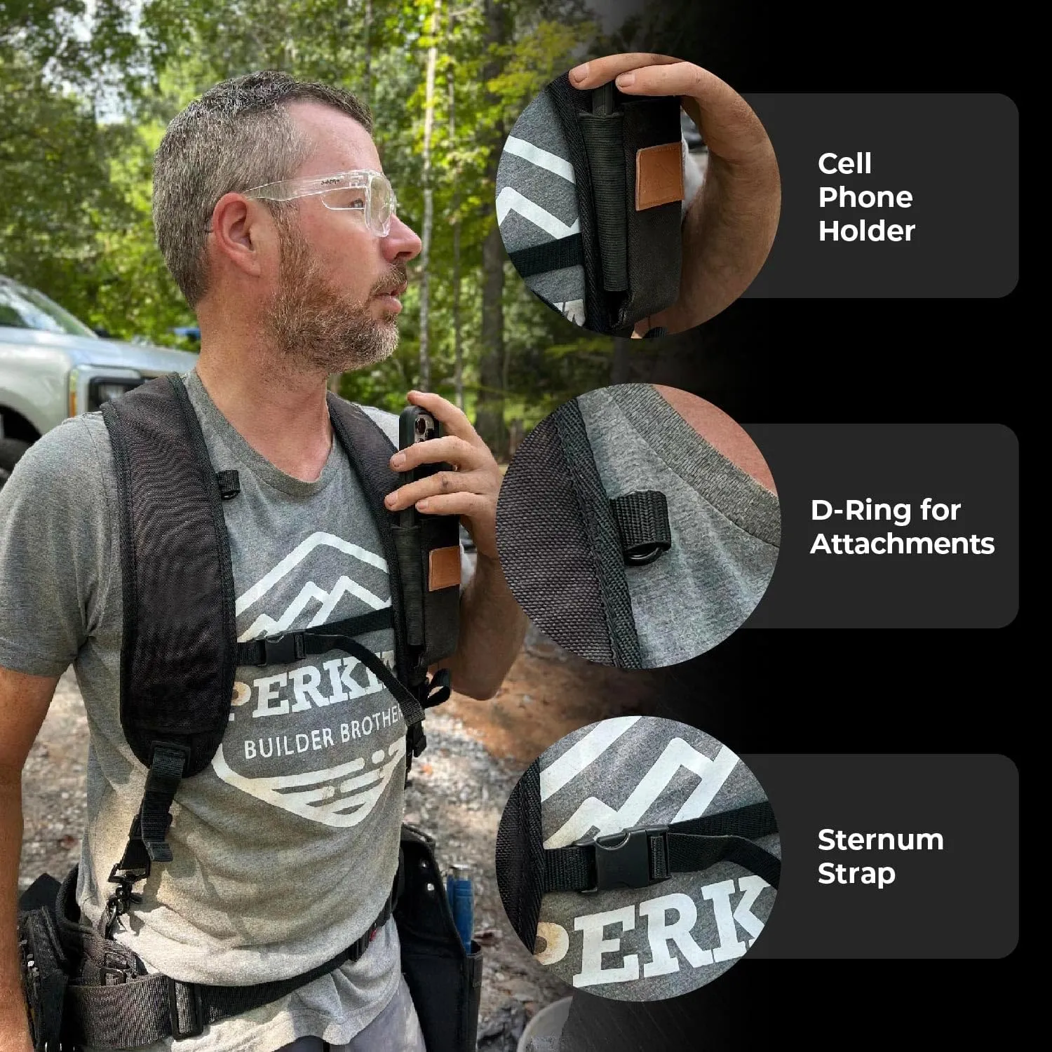 Perkins Builder Brothers Essential Tool Belt Set With Suspenders, Ideal for Framers, Carpenters and Contractors, Medium Size, Black