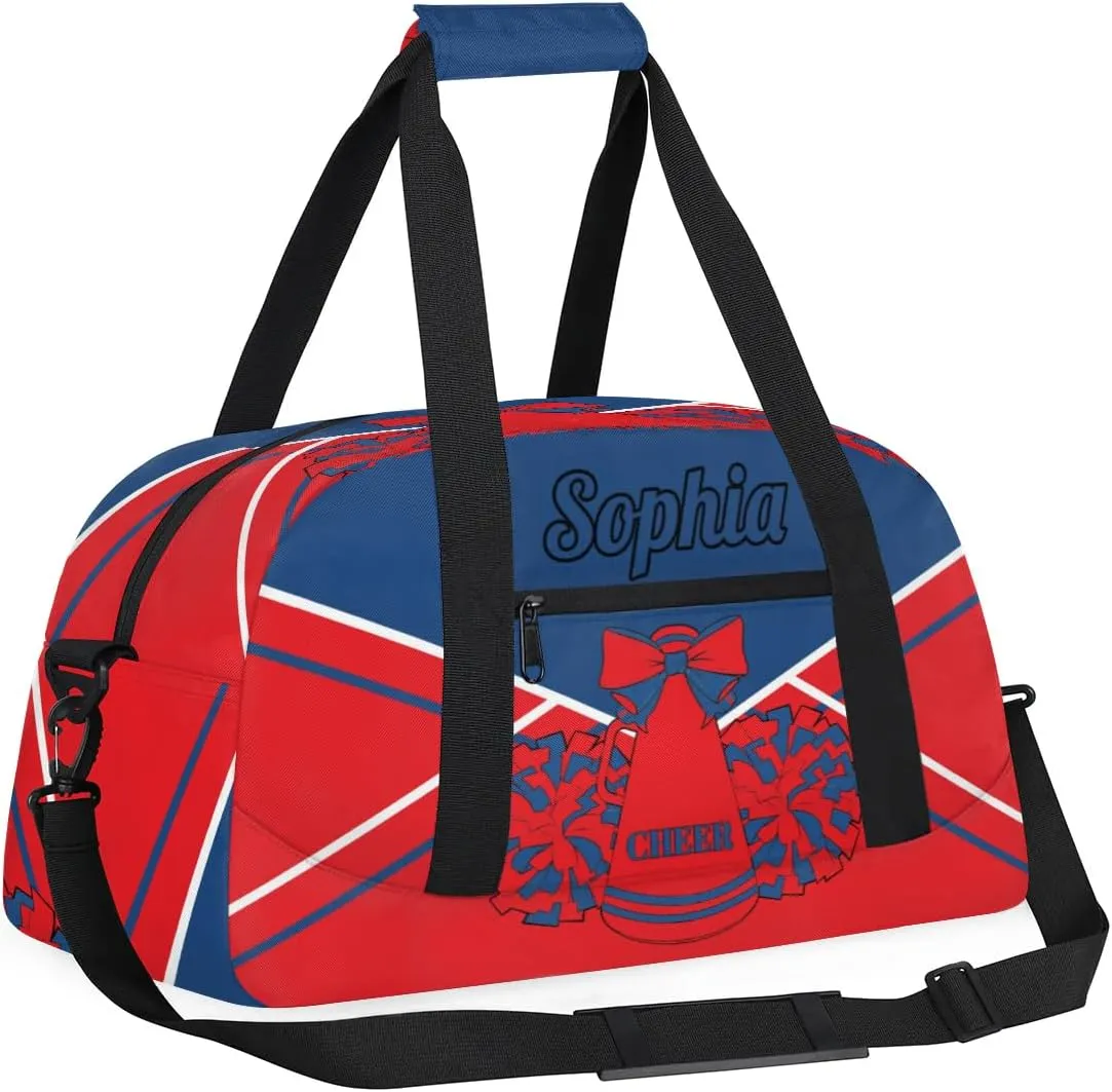 Personalized Cheer Duffel Bags Custom Cheerleader Bag with Name for Sport Events Dance Bag Gym Bag Overnight Weekender Carry-on Bag, Blue Red