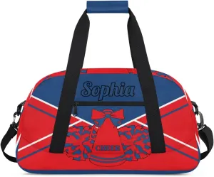 Personalized Cheer Duffel Bags Custom Cheerleader Bag with Name for Sport Events Dance Bag Gym Bag Overnight Weekender Carry-on Bag, Blue Red