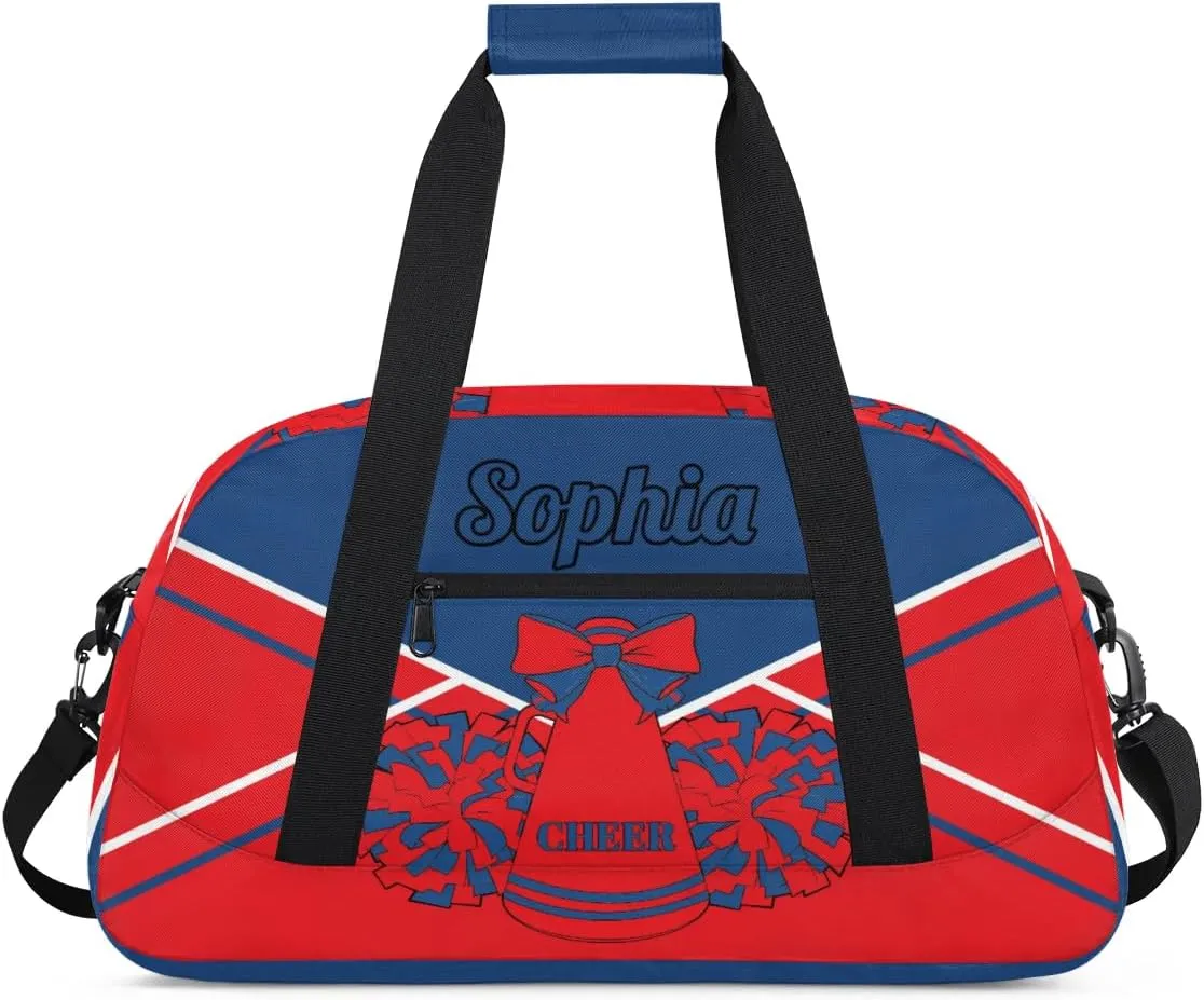 Personalized Cheer Duffel Bags Custom Cheerleader Bag with Name for Sport Events Dance Bag Gym Bag Overnight Weekender Carry-on Bag, Blue Red