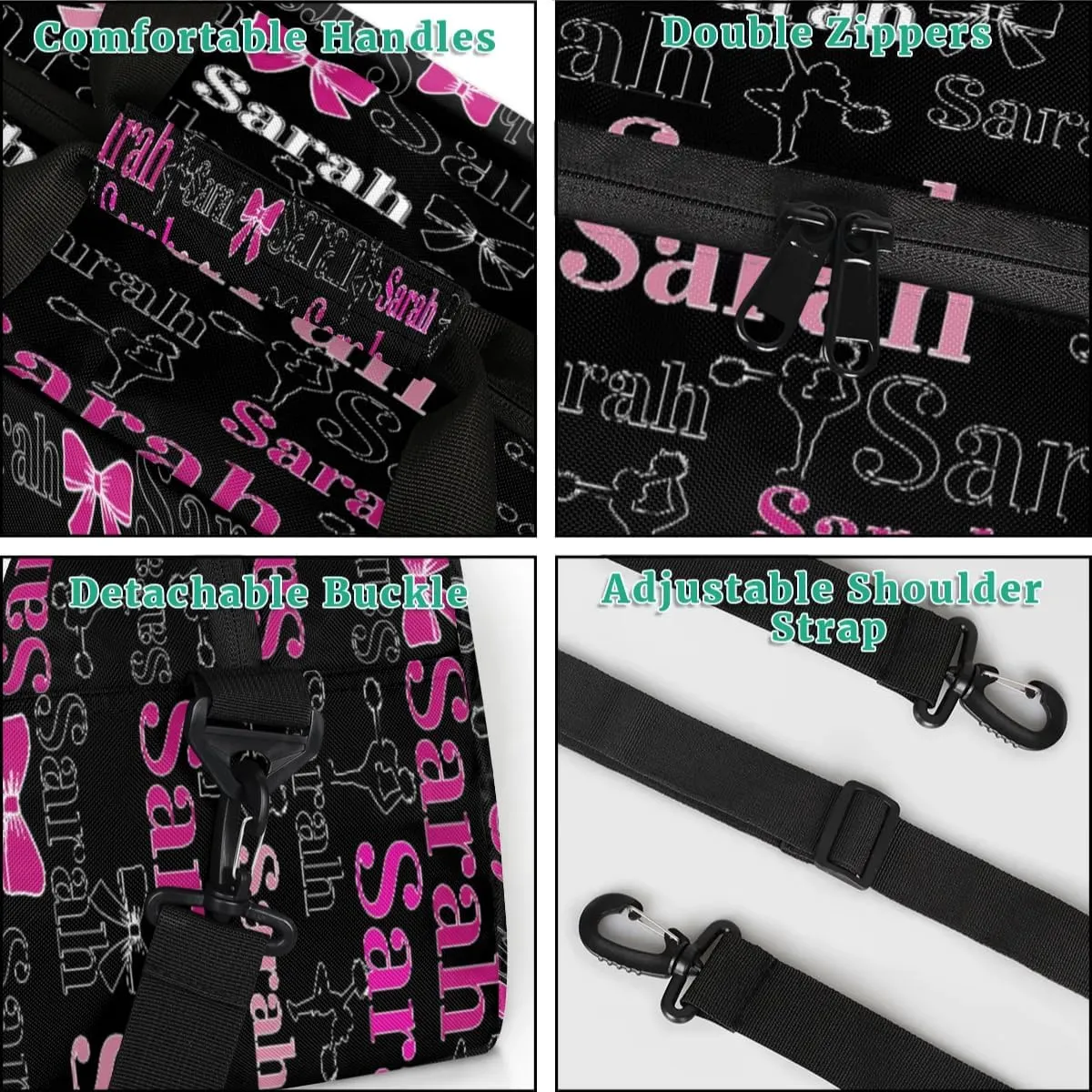 Personalized Cheer Duffle Bags, Custom Cheerleading Gym Bag for Women, Cheer Duffel Bag with Name Overnight Weekender Bags Customized Gifts for Cheerleaders (Black)