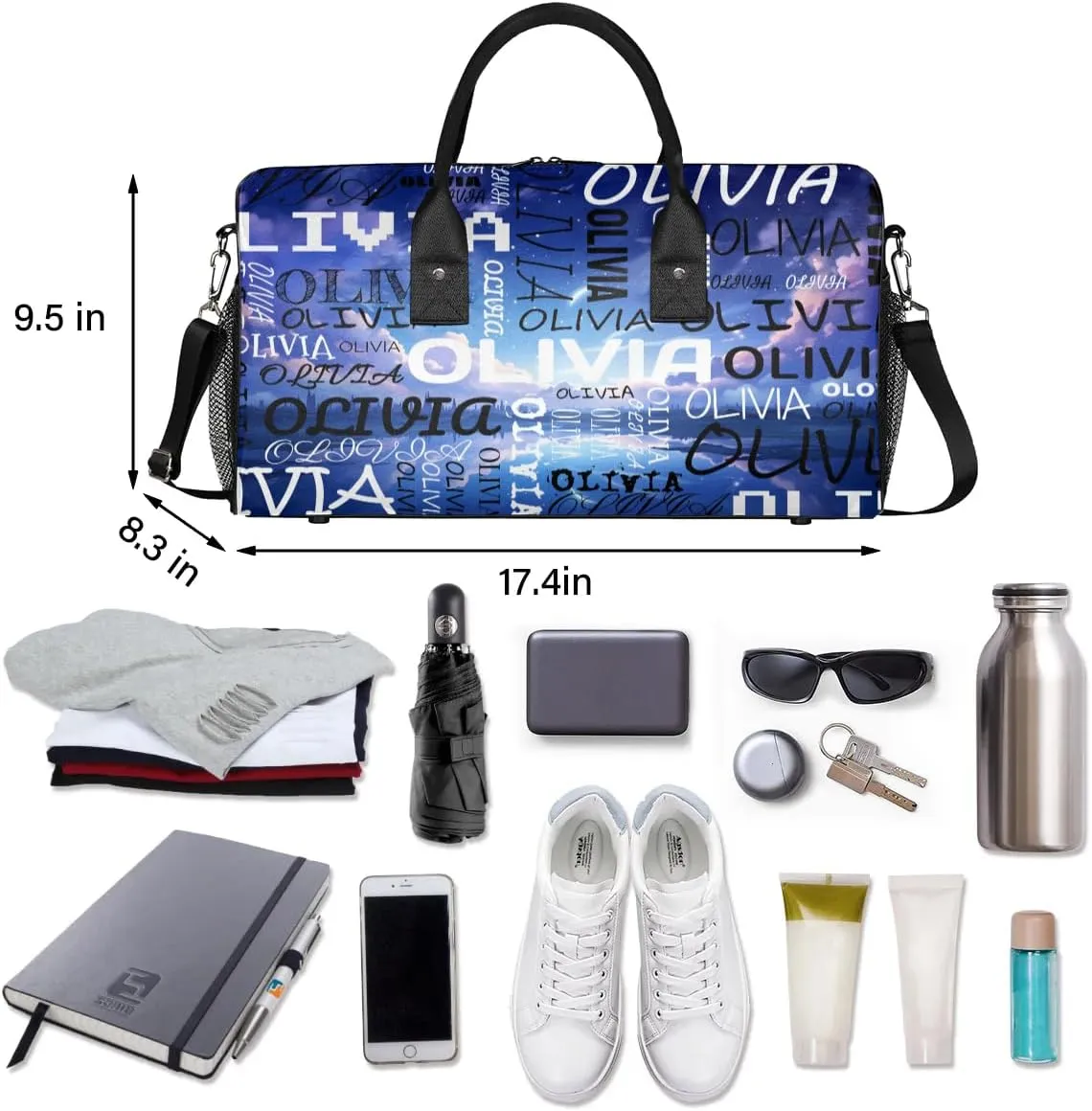 Personalized Dance Bag with Name Beautiful Starry Sky Custom Gym Duffle Bag for Women Travel Bag Carry On Tote Weekender Overnight Bags Sport Training Bag