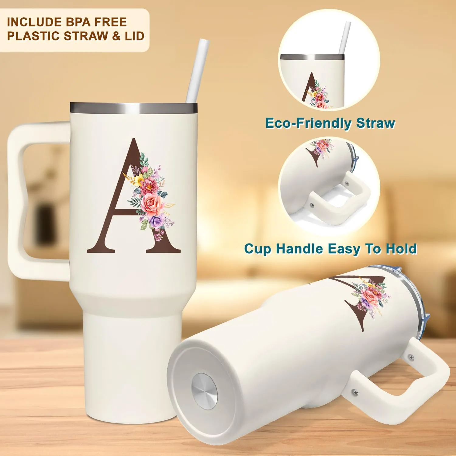 Personalized Gifts For Women - Personalized Gifts For Birthday, Christmas - Monogrammed Gifts Customized Gifts For Woman, Mom, Wife, Best Friend, Sister, Coworkers - Custom Tumbler With Handle 40oz