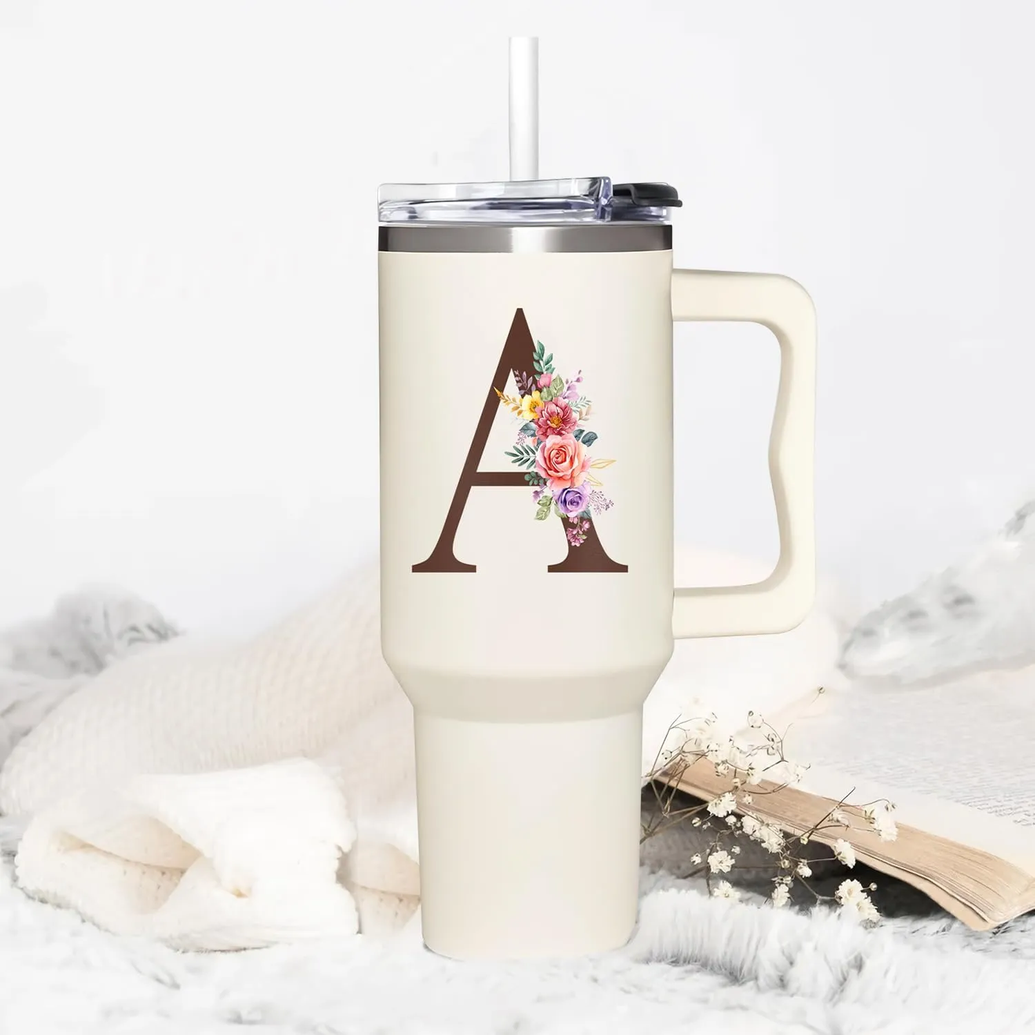 Personalized Gifts For Women - Personalized Gifts For Birthday, Christmas - Monogrammed Gifts Customized Gifts For Woman, Mom, Wife, Best Friend, Sister, Coworkers - Custom Tumbler With Handle 40oz