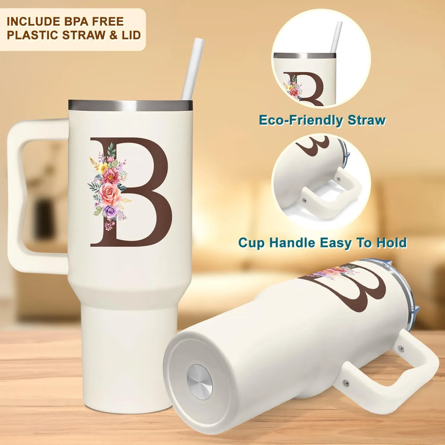 Personalized Gifts For Women - Personalized Gifts For Birthday, Christmas - Monogrammed Gifts Customized Gifts For Woman, Mom, Wife, Best Friend, Sister, Coworkers - Custom Tumbler With Handle 40oz