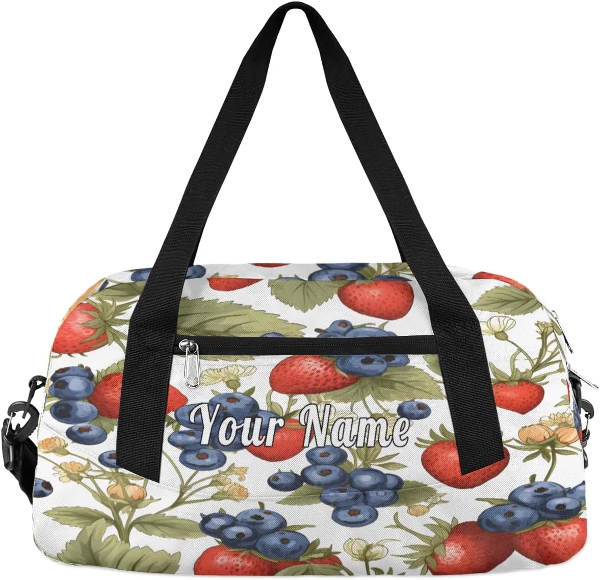 Personalized Kids Duffel Bag Strawberry Blueberry Flower Pattern,Custom Sport Gym Bag for Boys Girls,WWeekender Overnight Bags Travel Duffel Bag,Customized Kids Gift