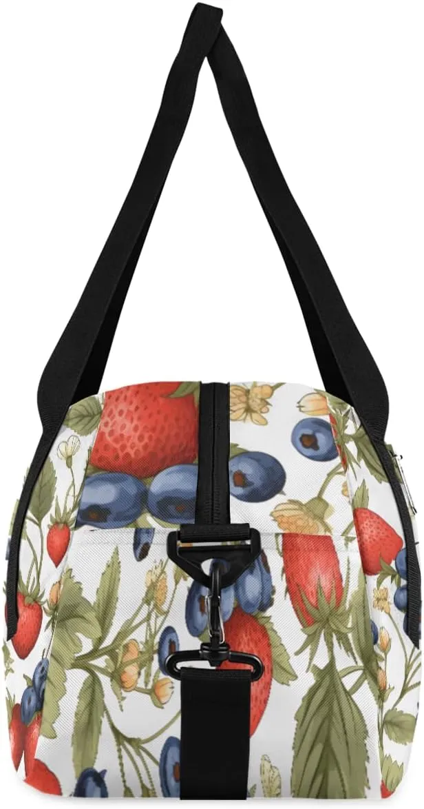 Personalized Kids Duffel Bag Strawberry Blueberry Flower Pattern,Custom Sport Gym Bag for Boys Girls,WWeekender Overnight Bags Travel Duffel Bag,Customized Kids Gift