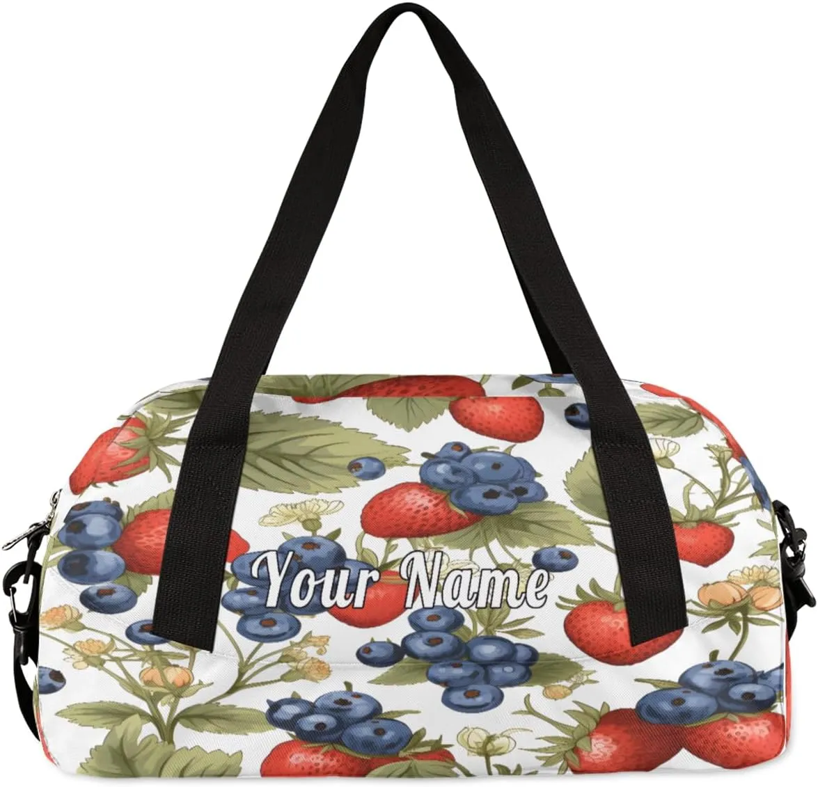 Personalized Kids Duffel Bag Strawberry Blueberry Flower Pattern,Custom Sport Gym Bag for Boys Girls,WWeekender Overnight Bags Travel Duffel Bag,Customized Kids Gift