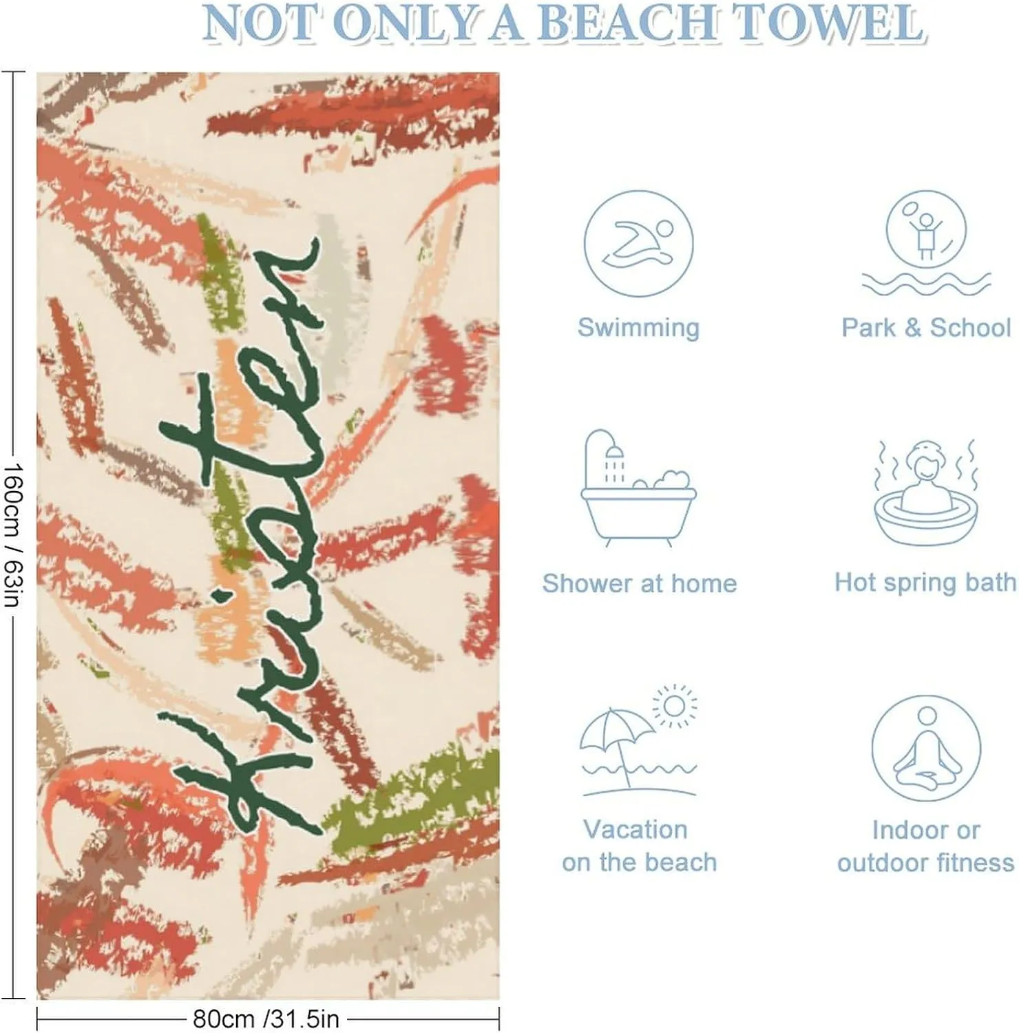 Personalized Oversized Beach Towel for Adults - Custom Name Large Beach Towel, Multipurpose Use as Picnic Mat, Kids Blanket, and Sunbathing Towel
