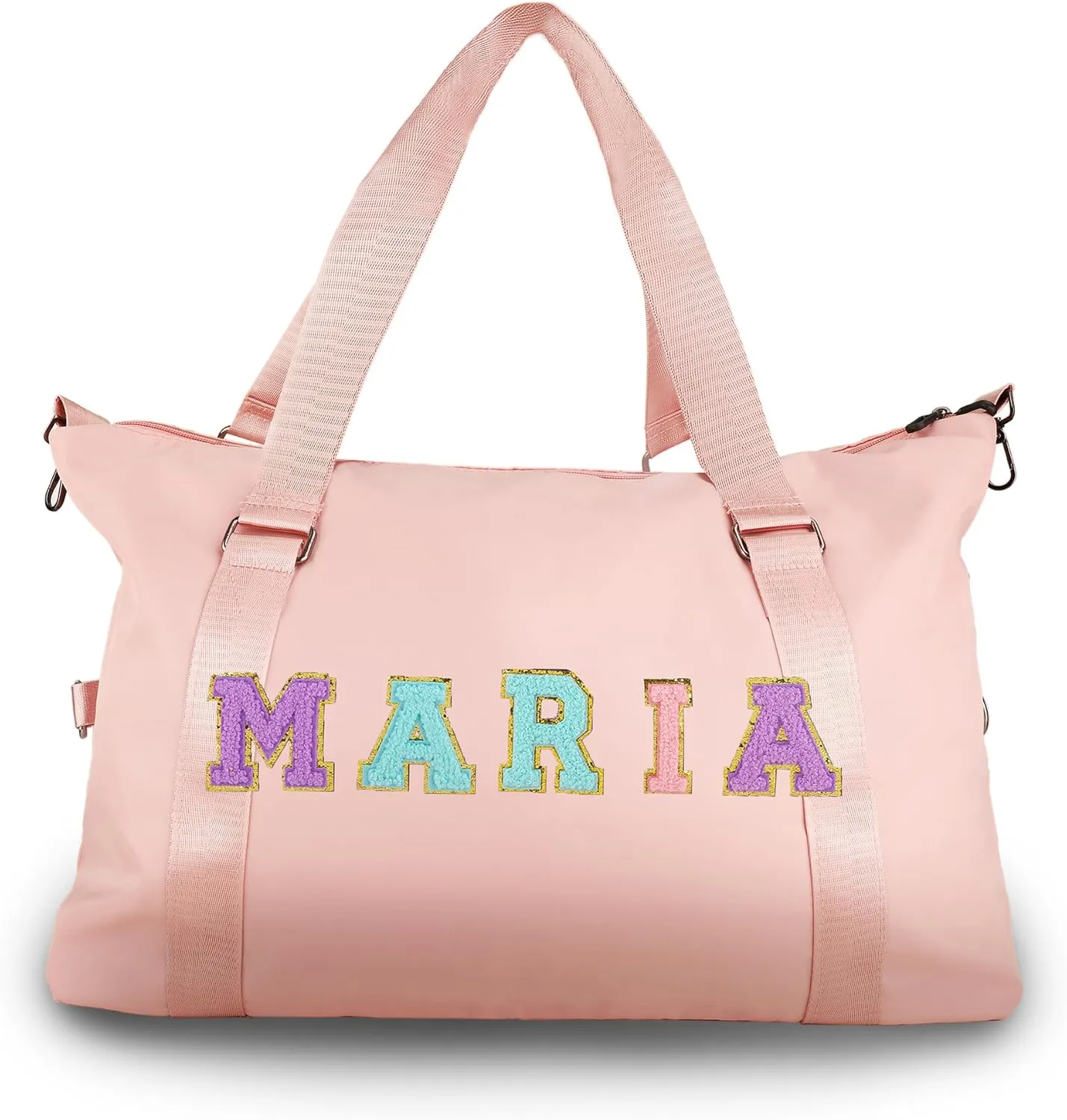 Personalized Travel Duffel Bag Chenille Letter Patch Luggage Bag Custom Dance Bag Sports Gym Bag Weekender Overnight Bag for Women