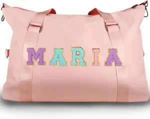 Personalized Travel Duffel Bag Chenille Letter Patch Luggage Bag Custom Dance Bag Sports Gym Bag Weekender Overnight Bag for Women