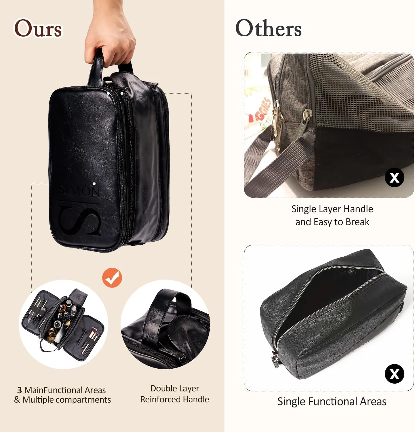 Personalized Travel Toiletry Bag for Men - Large Shaving Dopp Kit,Water-resistant Bathroom Toiletries Organizer,PU Leather Cosmetic Bags,Gifts for Him
