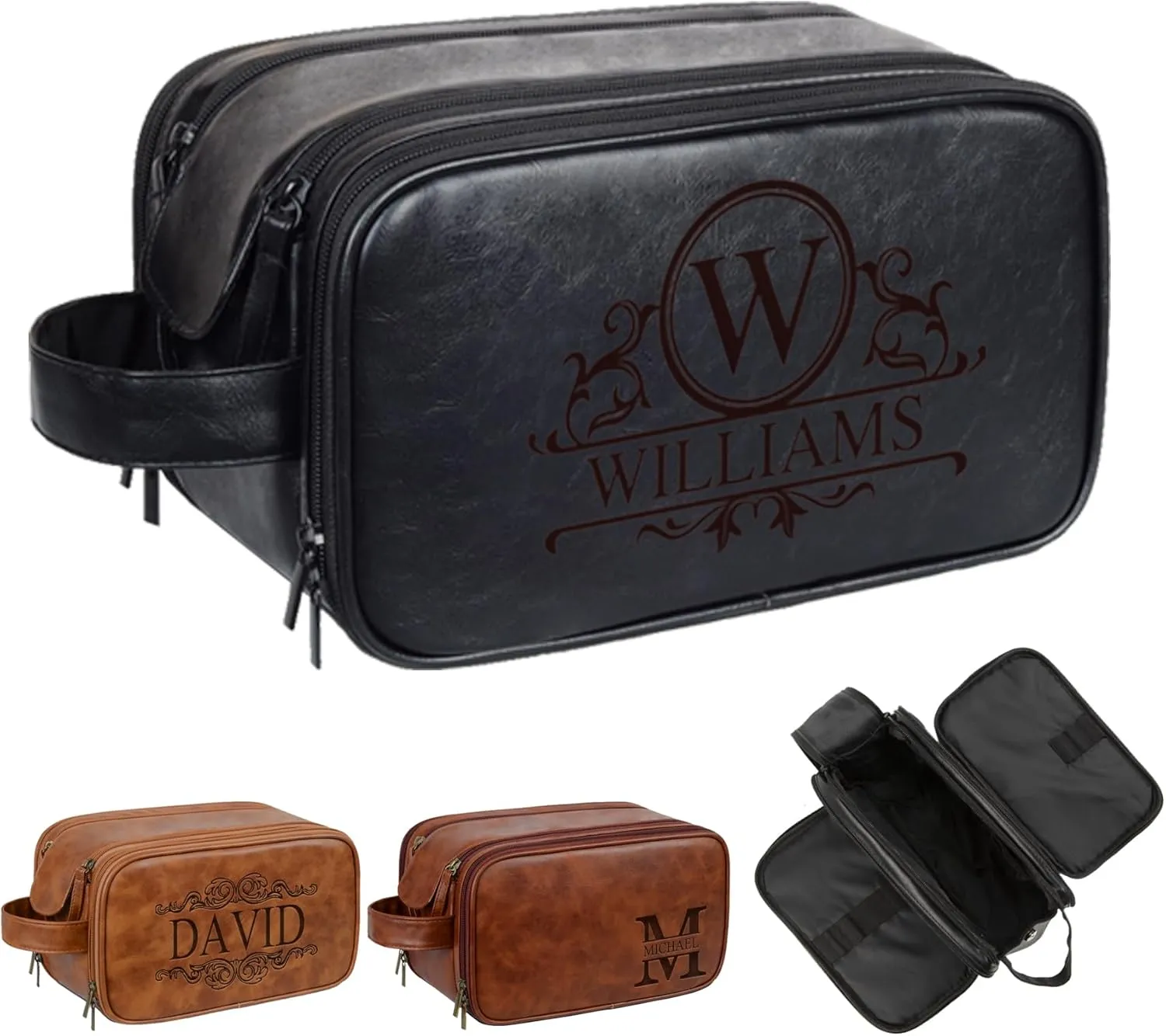 Personalized Travel Toiletry Bag for Men - Large Shaving Dopp Kit,Water-resistant Bathroom Toiletries Organizer,PU Leather Cosmetic Bags,Gifts for Him