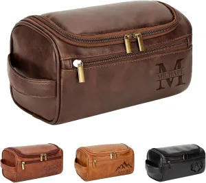Personalized Travel Toiletry Bag for Men with Hook - Large Water-resistant Shaving Dopp Kit,PU Leather PU Leather Cosmetic Bags,Groomsmen Gifts for Him
