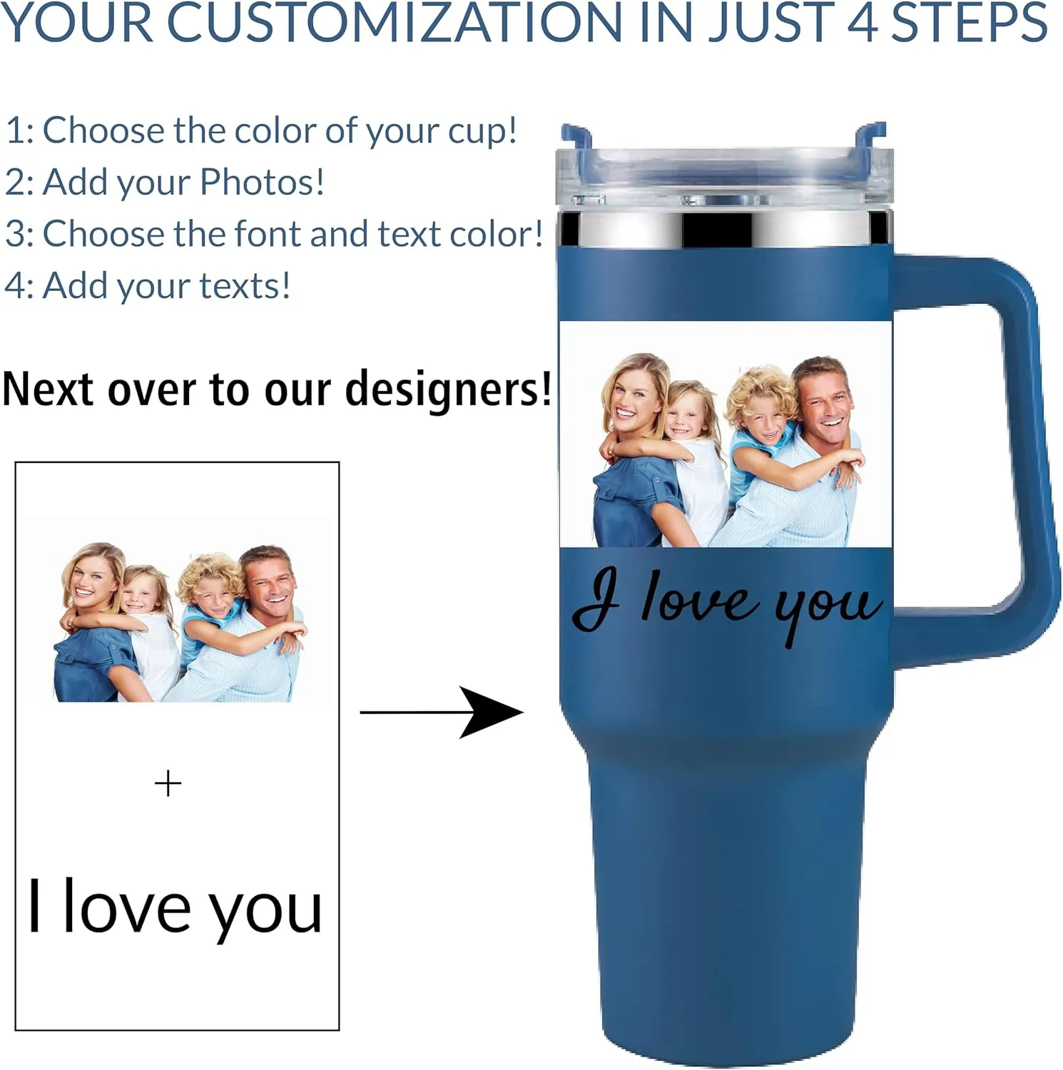 Personalized Tumbler With Handle-Custom 40oz Travel Cup With Lid And Straw-Laser Engraved With Name,Logo,Text,Image-Personalized Gifts For Mom,Dad,Birthday