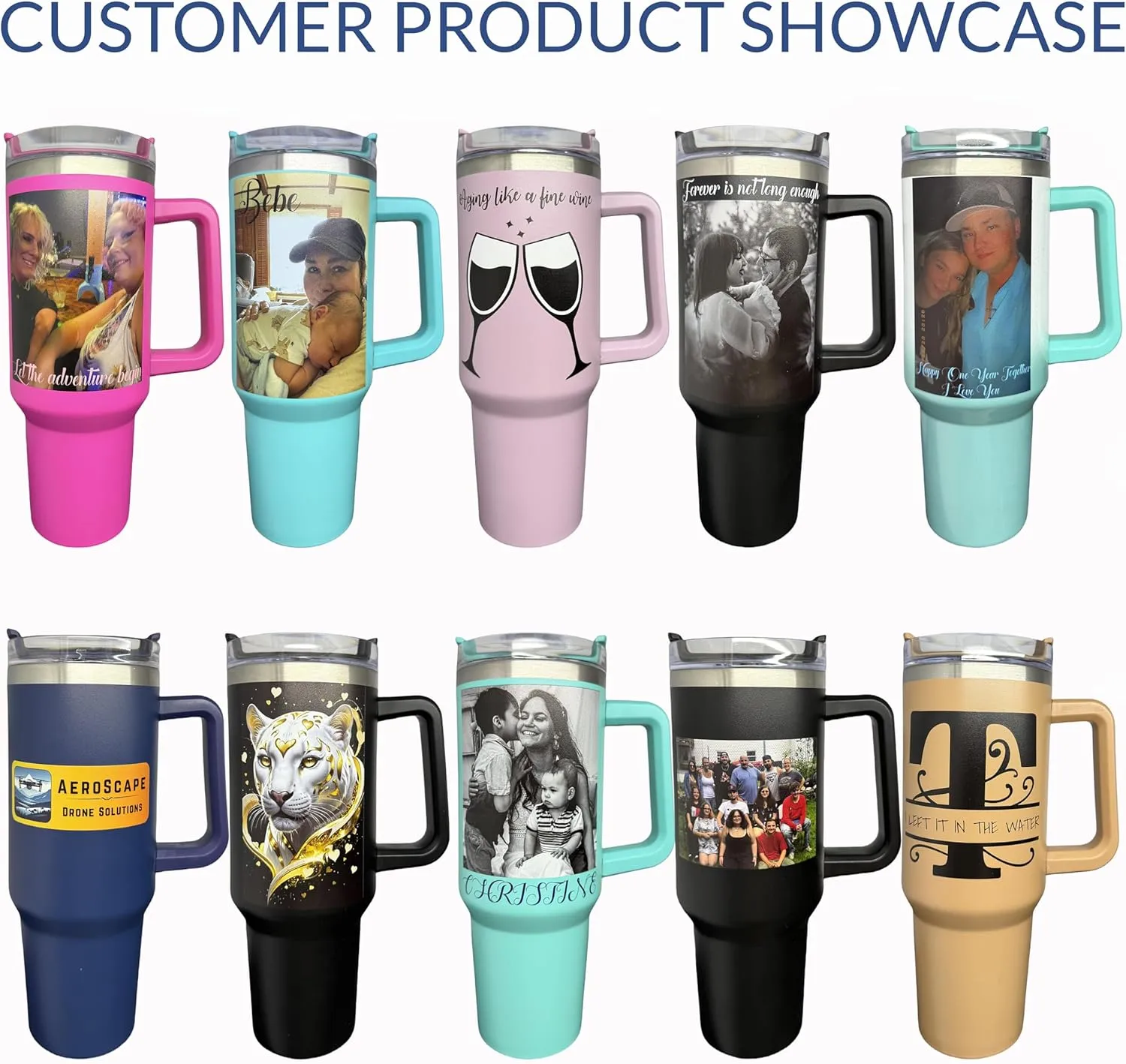 Personalized Tumbler With Handle-Custom 40oz Travel Cup With Lid And Straw-Laser Engraved With Name,Logo,Text,Image-Personalized Gifts For Mom,Dad,Birthday