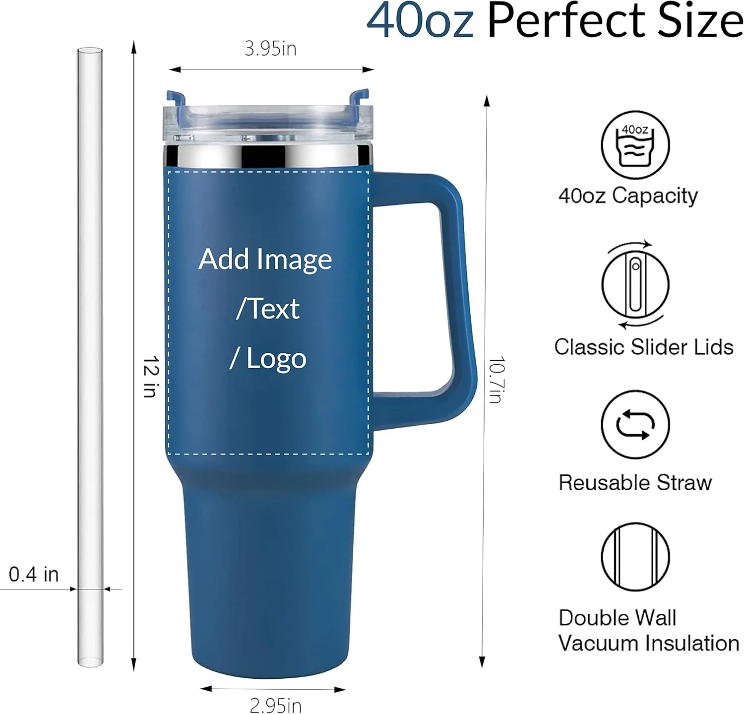 Personalized Tumbler With Handle-Custom 40oz Travel Cup With Lid And Straw-Laser Engraved With Name,Logo,Text,Image-Personalized Gifts For Mom,Dad,Birthday