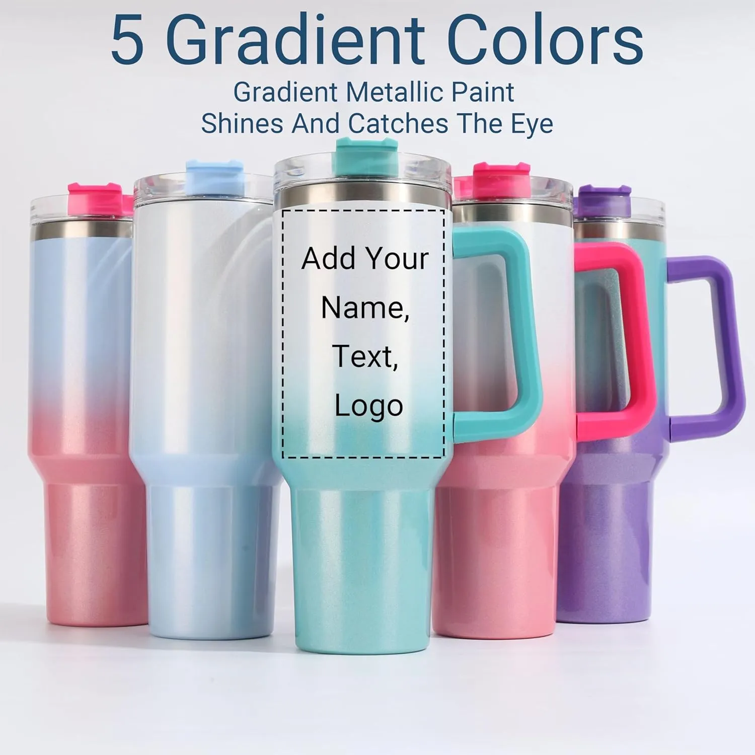 Personalized Tumbler With Handle-Custom 40oz Travel Cup With Lid And Straw-Laser Engraved With Name,Logo,Text,Image-Personalized Gifts For Mom,Dad,Birthday