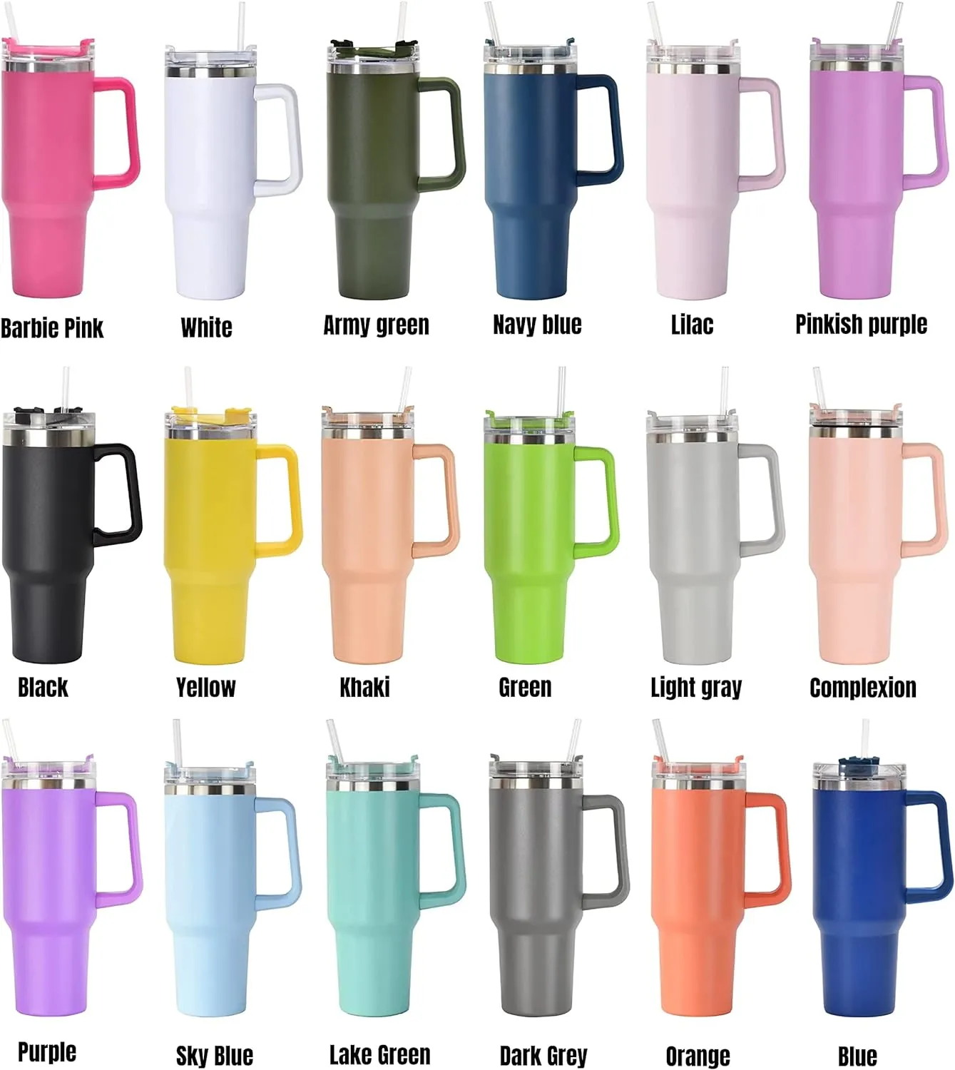 Personalized Tumbler With Handle-Custom 40oz Travel Cup With Lid And Straw-Laser Engraved With Name,Logo,Text,Image-Personalized Gifts For Mom,Dad,Birthday