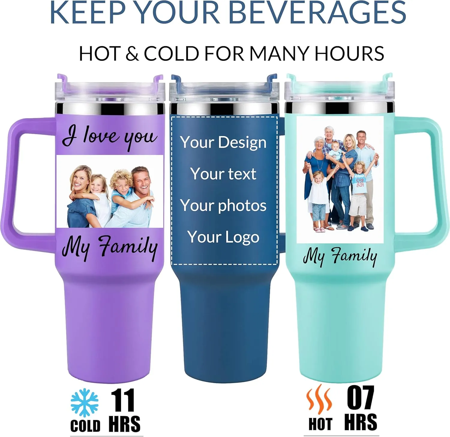 Personalized Tumbler With Handle-Custom 40oz Travel Cup With Lid And Straw-Laser Engraved With Name,Logo,Text,Image-Personalized Gifts For Mom,Dad,Birthday