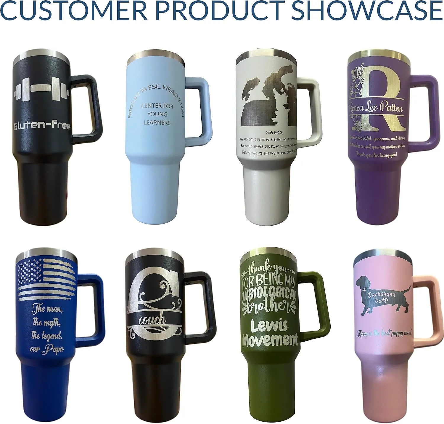 Personalized Tumbler With Handle-Custom 40oz Travel Cup With Lid And Straw-Laser Engraved With Name,Logo,Text,Image-Personalized Gifts For Mom,Dad,Birthday