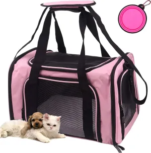 Pet Carrier Bag for Dog Cat,Portable Pet Bag Folding Fabric Pet Travel Carrier Pet Cage for Small Dog,Collapsible Puppy Messenger Pet Bags Airline Approved，Breathable & Durable,Pink Color