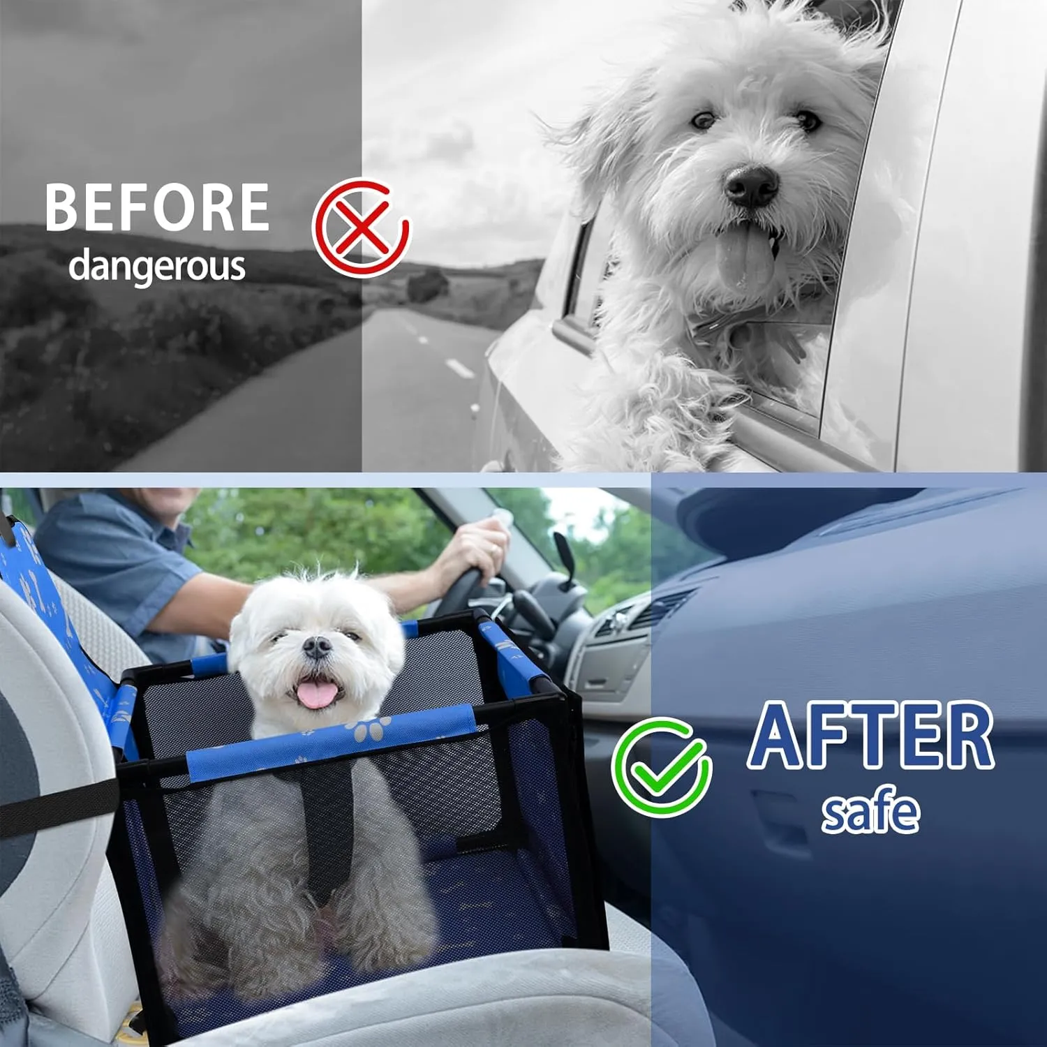 PetsHome Dog Car Seat Foldable Dog Car Booster Seat Waterproof Breathable Oxford Travel Bag for Small to Medium Dogs, Puppies, and Pets-Pattern Blue-Upgrade