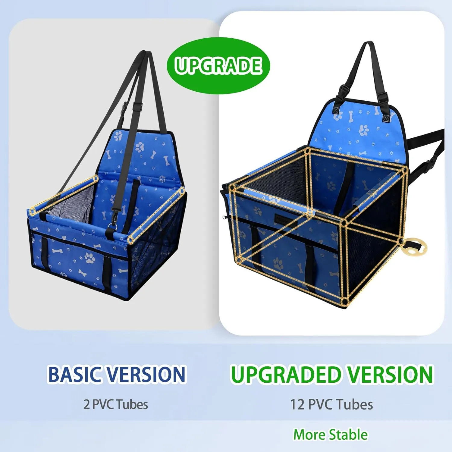 PetsHome Dog Car Seat Foldable Dog Car Booster Seat Waterproof Breathable Oxford Travel Bag for Small to Medium Dogs, Puppies, and Pets-Pattern Blue-Upgrade