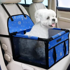 PetsHome Dog Car Seat Foldable Dog Car Booster Seat Waterproof Breathable Oxford Travel Bag for Small to Medium Dogs, Puppies, and Pets-Pattern Blue-Upgrade