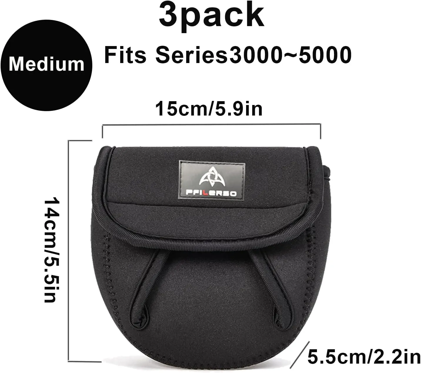 PFIERSO 3Pcs Fishing Spinning Reel Covers Bag Baitcasting Trolling Fishing Reel Protective Case Pouch Sleeve Gloves Fishing Bags Fits 1000-8000 Series Reel 3Size (Meidum-3Pack)