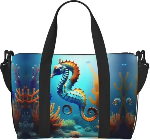 Phayah Seabed Coral Seahorse Travel Duffel Bag Handbag Carry-On Luggage Bag Overnight Foldable Unisex Airline Travel Personal Items Bag
