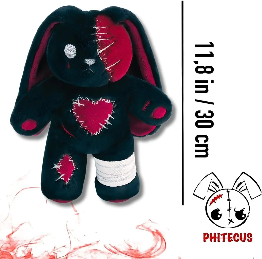 PHITECUS Scary Goth Bunny Plush-Creepy Emo Rabbit Stuffed Animal-Horror Plushie Animal